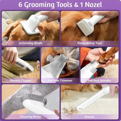 6 in 1 Pet Grooming Vacuum Kit with Clippers, Nail Grinder, Shedding Brush & 2.5L Cup | Dogs & Cats Tech Xploit