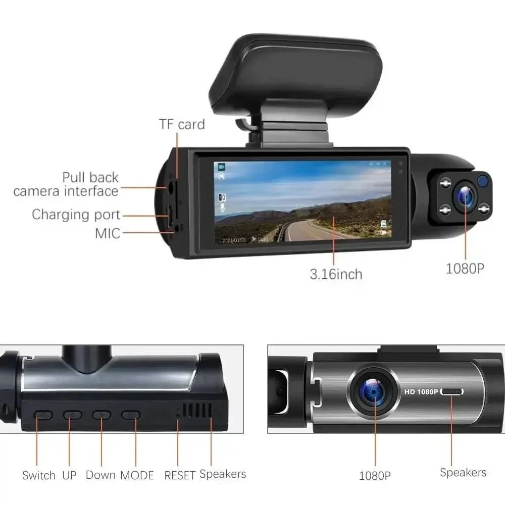 Car Dash Cam with Dual Lens, HD Screen, Motion Sensor, Night Vision & Loop Recording Tech Xploit