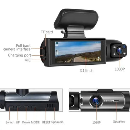 Car Dash Cam with Dual Lens, HD Screen, Motion Sensor, Night Vision & Loop Recording Tech Xploit