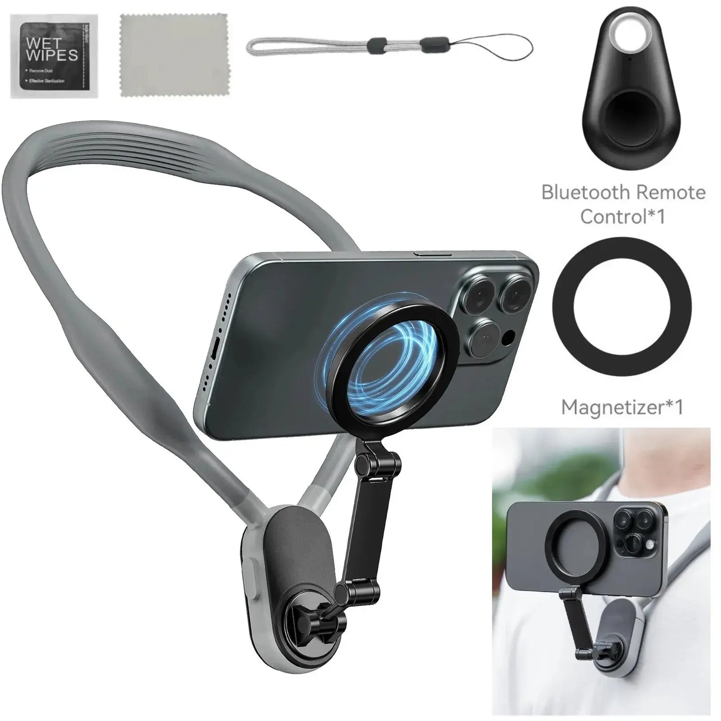Magnetic Neck Mount for Phones, 360° Rotation, POV/Vlog Selfie Strap, iPhone & Android Tech Xploit